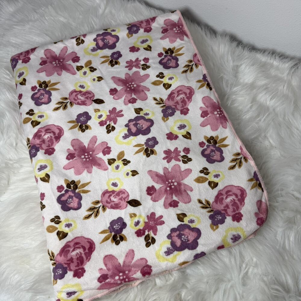 Chick Pea Floral Baby Blanket 30x40” Pink Lovey Colorful Flowers Purple Sherpa